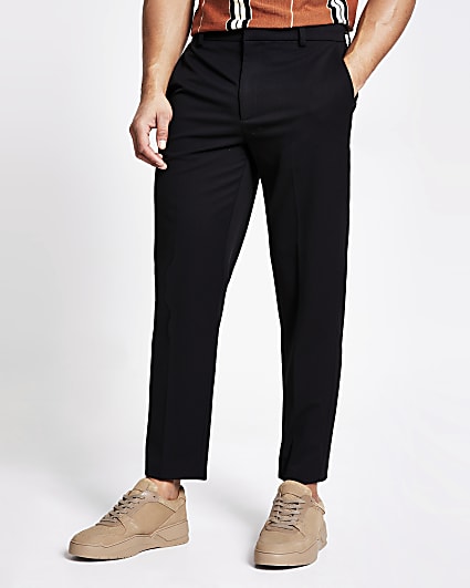 Black tapered fit twill trousers