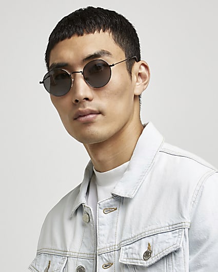 Silver mirrored round sunglasses
