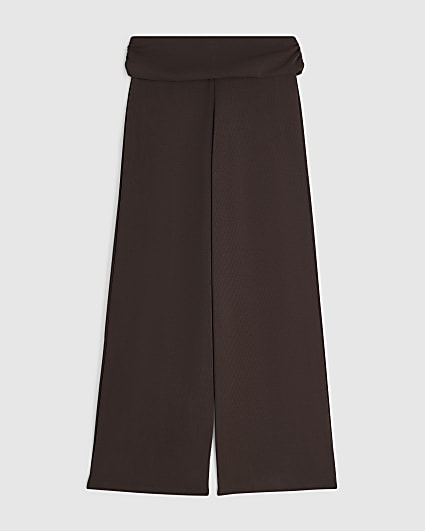 Girls Brown Fold Over Waist Trousers