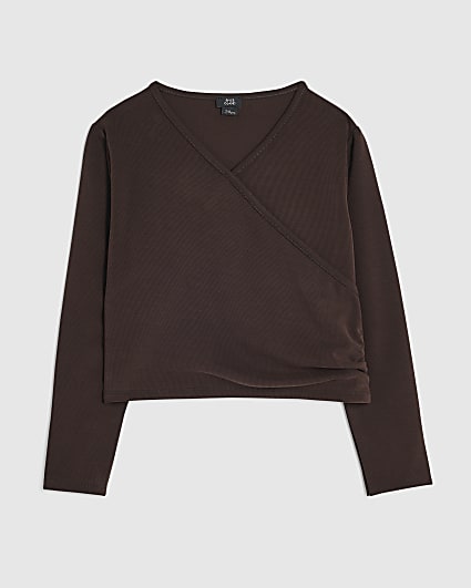 Girls Brown Wrap Top