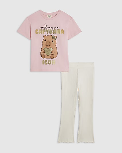 Mini Girls Pink Capybara T-Shirt Set