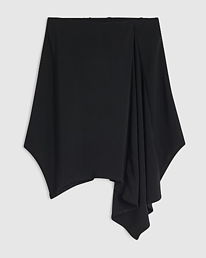 Girls Black Asymmetric Midi Skirt