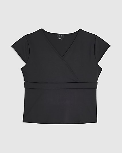 Girls Black Cross Over Fitted Top