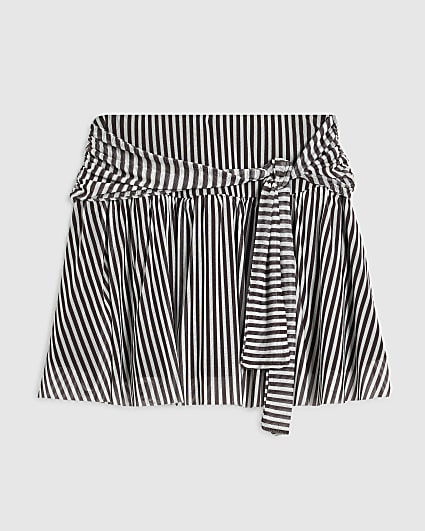 Girls Black Stripe Tie Pleated Mini Skirt