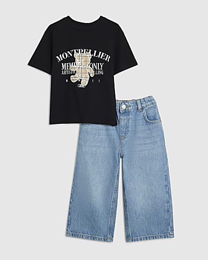 Mini Boys Black Montpellier Bear T-Shirt Set