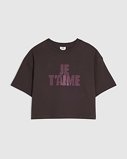 Girls Brown Je T'aime Stud T-Shirt