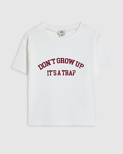 Girls White Don't Grow Up Slogan T-Shirt