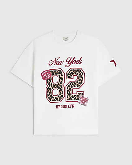 Girls Cream New York Print T-Shirt