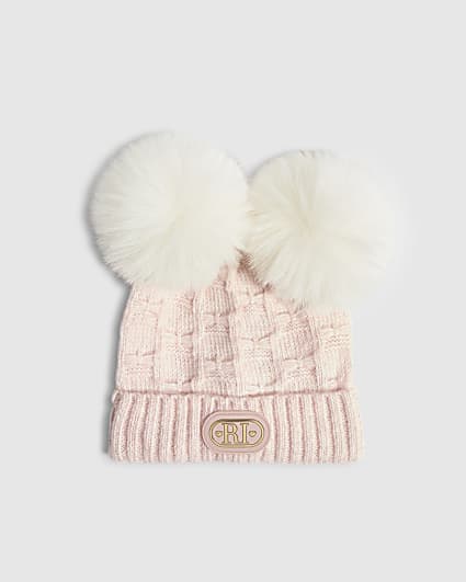 Baby Girls Pink Double Pom Pom Beanie