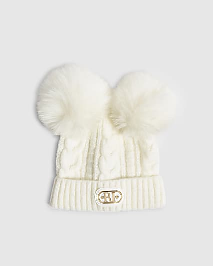 Baby Boys Cream Double Pom Pom Beanie