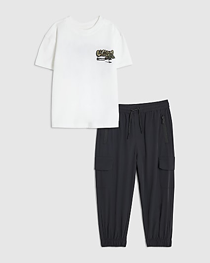 Mini Boys White Camo T-Shirt & Trouser Set