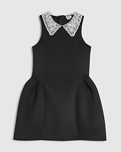 Girls Black Premium Embellished Collar Dress