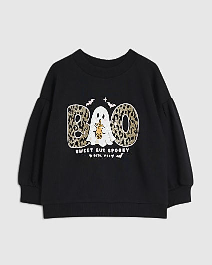 Mini Girls Black Halloween Boo Sweatshirt