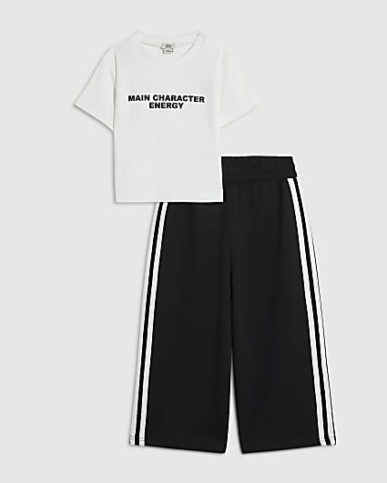 Girls White T-Shirt And Culotte Trousers Set
