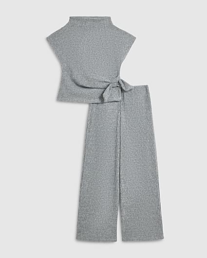 Girls Grey Twist Top and Wide Leg Set