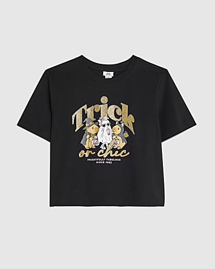 Girls Black Halloween Trick or Chic T-Shirt