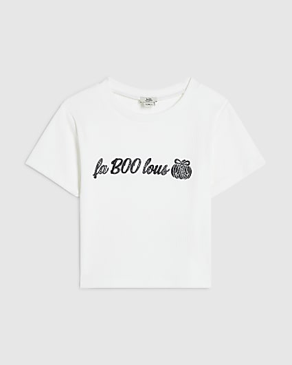 Girls White Halloween Faboolous T-Shirt