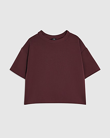 Girls Burgundy Rib Crop Top