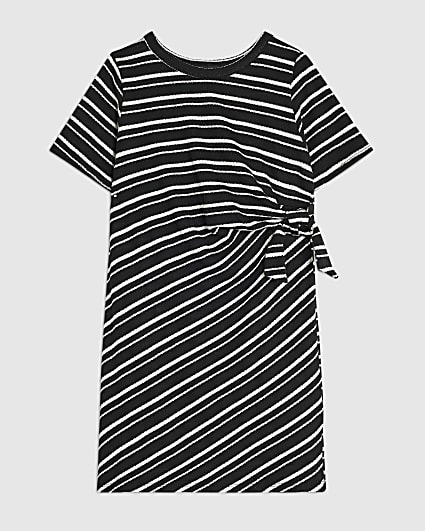 Girls Black Stripe Side Tie Dress