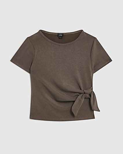 Girls Khaki Soft Touch Tie Side Top