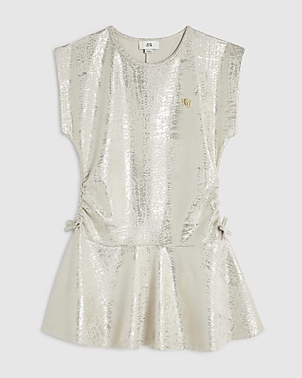 Girls Gold Ruched Side Dress