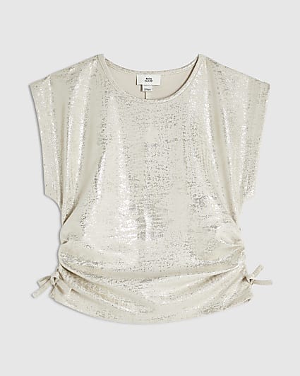 Girls Gold Foil Ruched Side Top