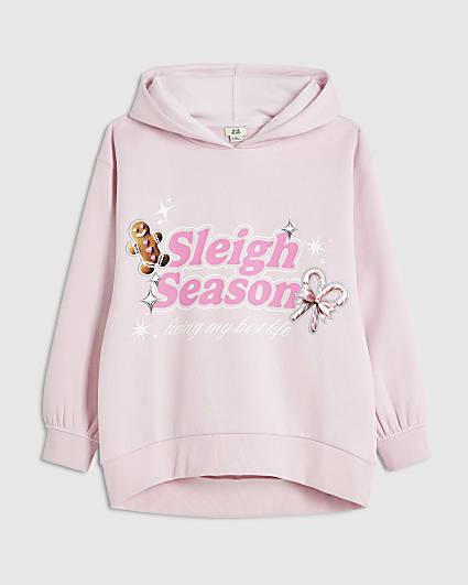 Girls Pink Sleigh Season Christmas Hoodie