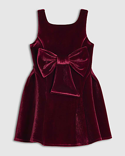 Mini Girls Red Velvet Bow Skater Dress