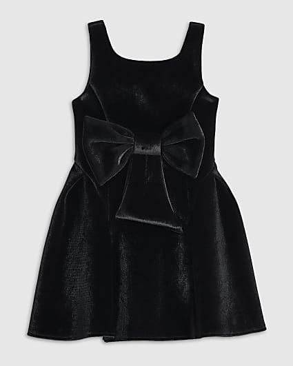 Mini Girls Black Velvet Bow Skater Dress