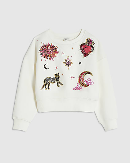 Girls Cream Icon Embellished Sweatshirt