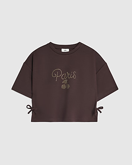 Girls Brown Paris Cherry Bow T-Shirt