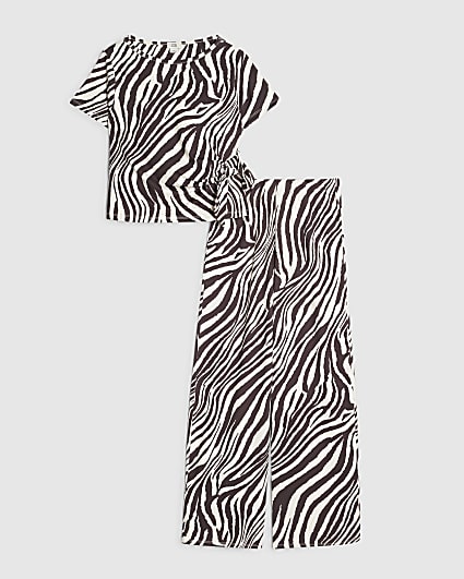 Girls White Zebra Print Tie Side T-Shirt Set