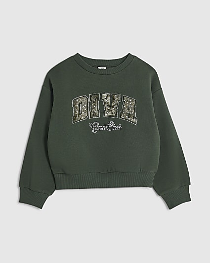Girls Green Diva Embellished Sweatshirt