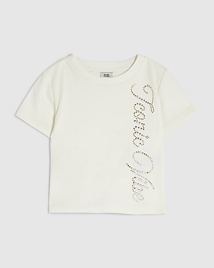 Girls Cream Iconic Vibe Embellished T-shirt