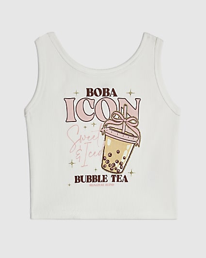 Girls White Boba Icon Tank Top
