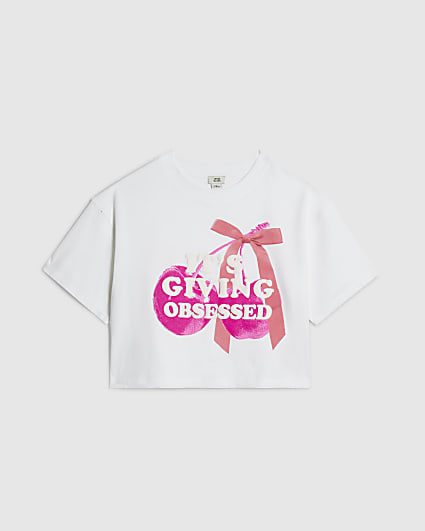Girls White Giving Obsessed Cherry T-Shirt