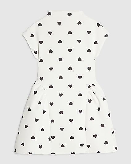 Girls White Premium Heart Dot Prom Dress