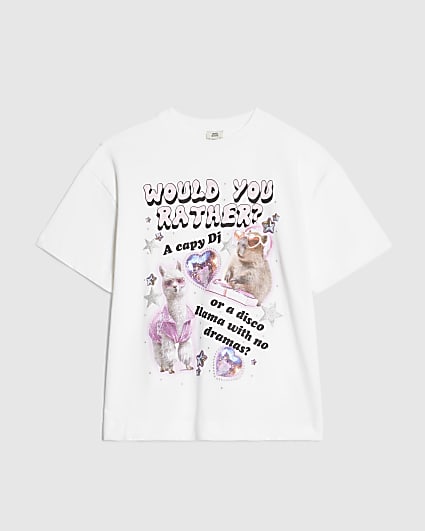 Girls White Would You Rather Lama T-Shirt
