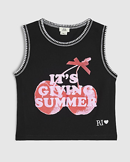 Girls Black Giving Summer Stitch Tank Top