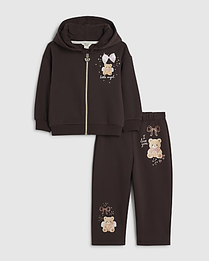 Mini Girls Brown Little Angel Zip Through Set