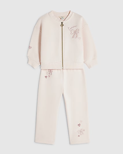 Mini Girls Pink Bow Zip Through Set