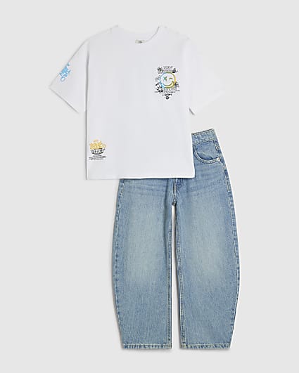Boys White Graffiti And Jeans Set