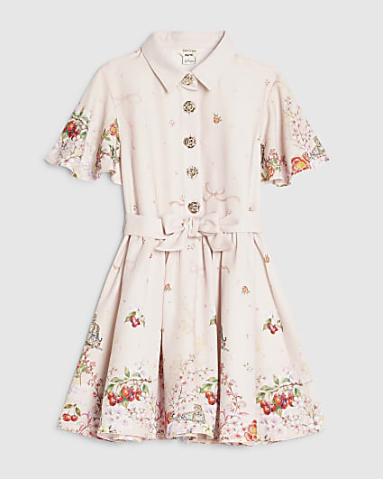 Mini Girls Pink Floral Print Shirt Dress