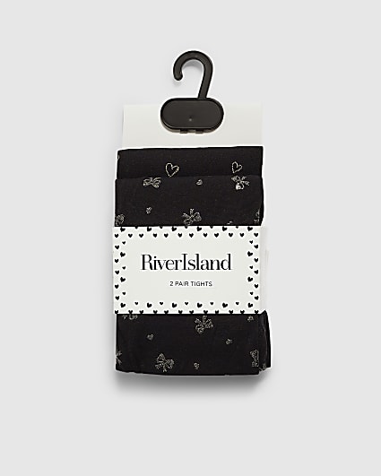 Girls Black Glitter Bow Pack Of 2 Tights