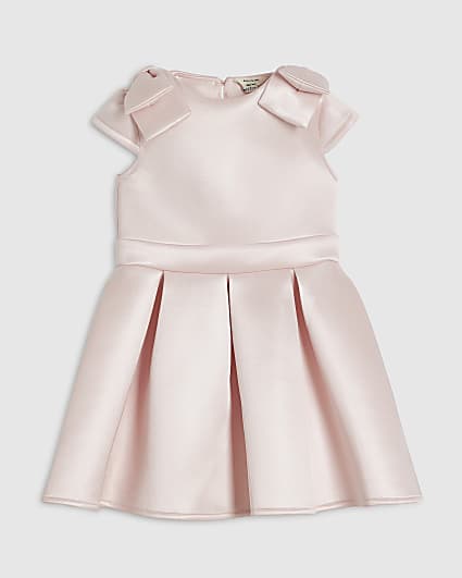 Mini Girls Pink Satin Bonded Dress