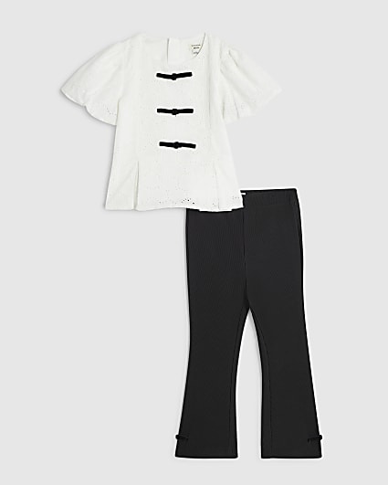 Mini Girls White Lace Top Ponte Leggings Set