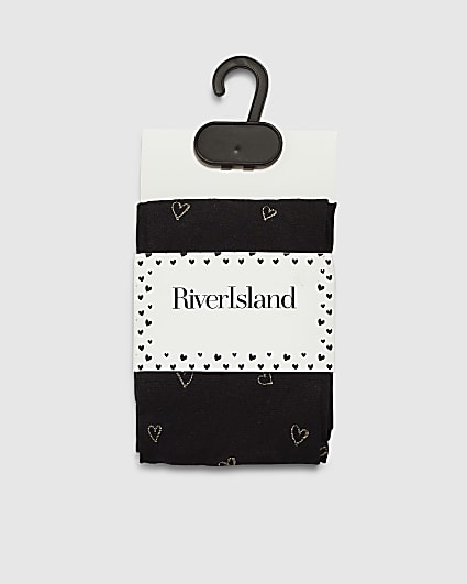 Mini Girls Black Gold Glitter Heart Tights