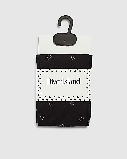 Girls Black Gold Glitter Heart Tights