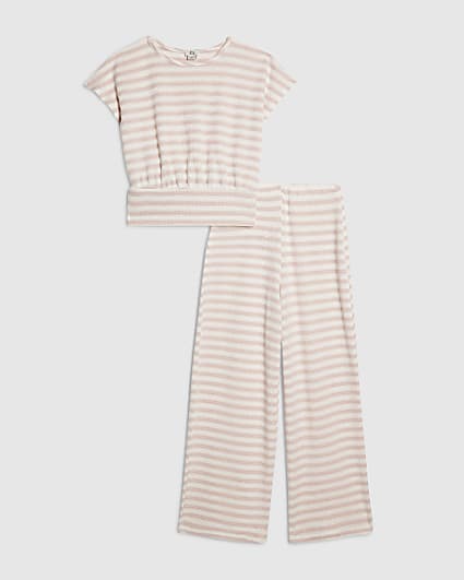 Girls Pink Stripe T-shirt and Trousers Set