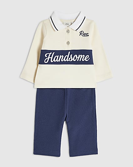 Baby Boys Navy Long Sleeved Polo Shirt Set